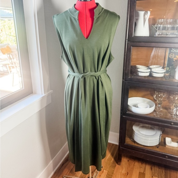 Renee C Olive Green Sheath Sleeveless Tie Waist Dress Plus Size 2x - Picture 1 of 6